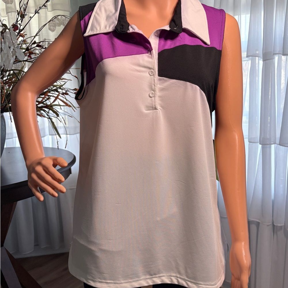 Emerald 18 Golf Sleeveless Polo NWT | Colorblock Purple Black White | Size XL - Picture 10 of 12